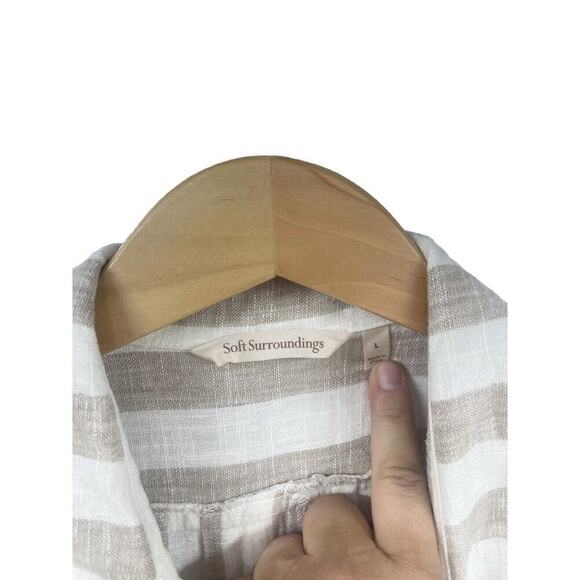 Soft Surroundings Size L Camina Linen Blend Button Down Tunic Stripe Cream Brown - Picture 2 of 8